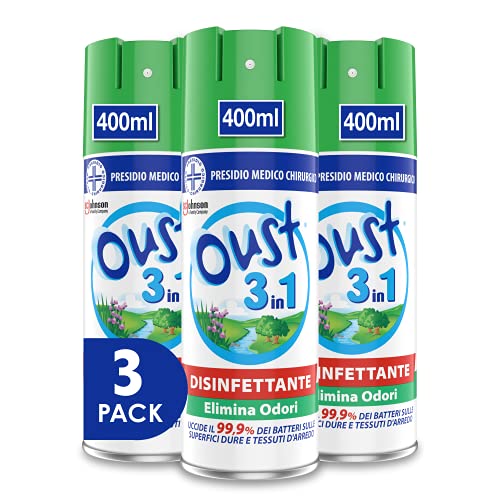 OUST In1 Spray Elimina Odori Disinfettante - Confezioni Da 400ml, 3 Unità