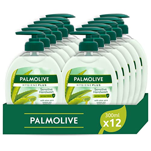 Palmolive Sapone Liquido Mani Hygiene Plus Sensitive Con Aloe Vera, Con Antibatterico Naturale, Protegge Contro I Batteri, 12 x 300 ml