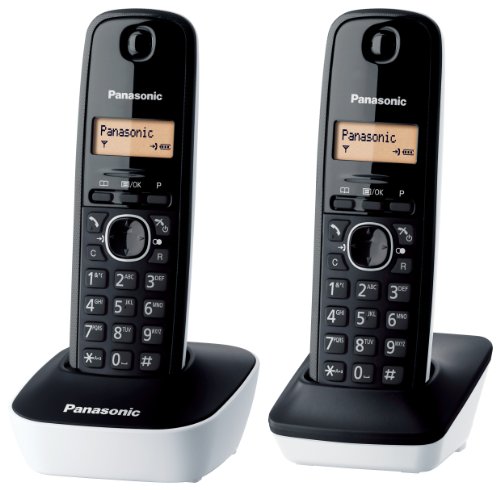 Panasonic KX-TG1612JTW Telefono Cordless DECT Doppio con Base Montabile a Parete, Rubrica da 50 voci, Nero Bianco