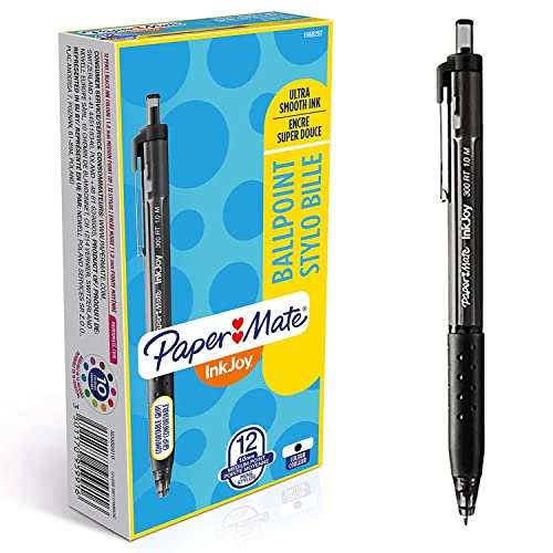 Paper Mate InkJoy 300RT - Penne a sfera a scatto, punta media 1,0 mm, Nero, Confezione da 12 pezzi