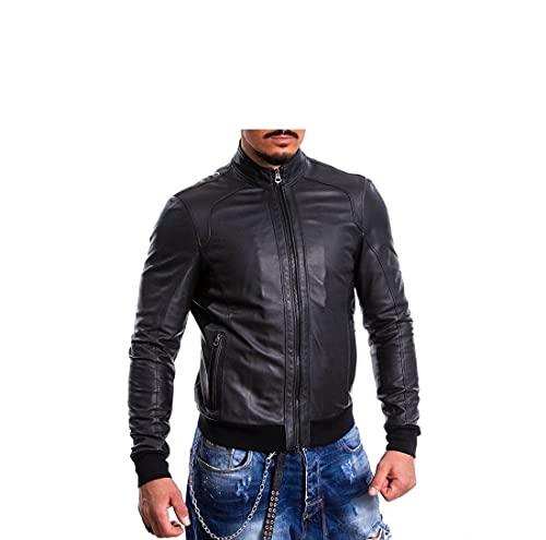 Pelletterie Borghese | Giacca Pelle Uomo Nera | Giubbotto Pelle | Bomber Pelle | Vera Pelle | Giacca Moto | Made in Italy | A236B (Nero, 52)