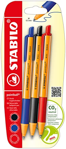 Penna a sfera Ecosostenibile - STABILO pointball - CO2 neutral - Pack da 3 - Nero Blu Rosso