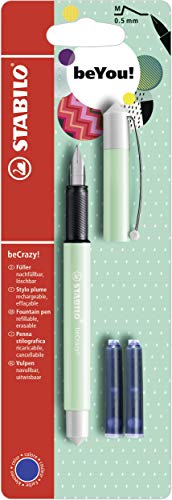 Penna Stilografica - STABILO beCrazy! Pastel in Menta - 3 Cartucce Blu incluse