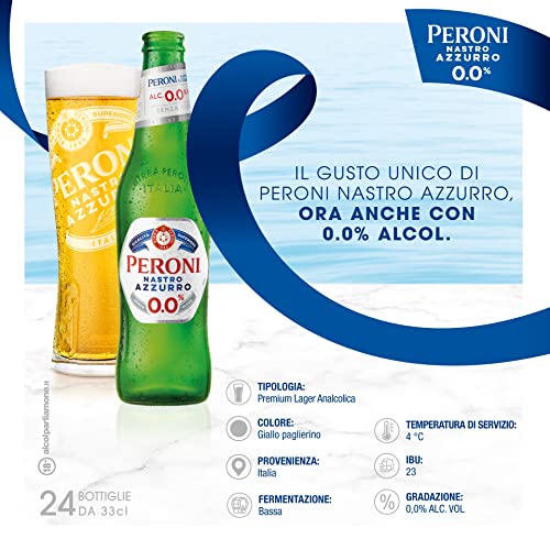 Peroni Nastro Azzurro 0.0 Birra Analcolica Premium Lager, Cassa Bir...