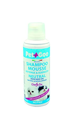 Pet+Goo Shampoo per Gatti 200ml - Mousse a Secco con Olio di Avocado - Ideale per Tutti i Tipi di Pelo – Profumato - Shampoo Delicato Senza Uso di Acqua (Neutral)