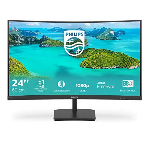 Philips 241E1SCA 24  Gaming Monitor Curvo Freesync 75 Hz LED VA FHD, 4ms, 3 Side Frameless, Casse Audio Integrate, Low Blue Mode, Flicker Free, HDMI, VGA, VESA, Nero
