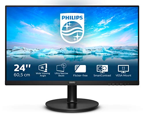 Philips 241V8L Monitor 24  LED VA Full HD, 1920 x 1080, Gaming Adaptive Sync, 75 Hz, HDMI, VGA, Attacco VESA, Nero