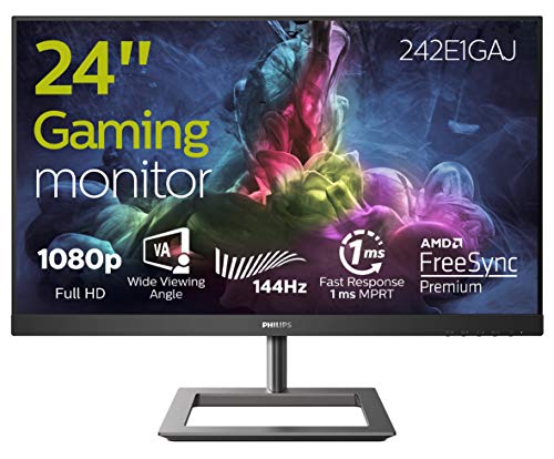 Philips 242E1GAJ Monitor Gaming 24 , 144 hz, 1ms, AMD Freesync Premium, Full HD, HDMI, Display Port, Casse Audio Integrate, Protezione Occhi, 350cd m2, Mega Infinity Contrast, Vesa