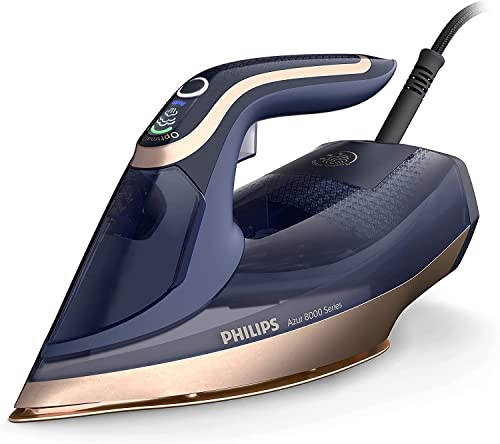 Philips Azur Serie 8000 Ferro A Vapore - 85 g min Di Vapore Continuo, 260 g Di Colpo Di Vapore Turbo, 3000 W, Tecnologia OptimalTEMP, Piastra SteamGlide Elite, Blu Scuro (DST8050 20)