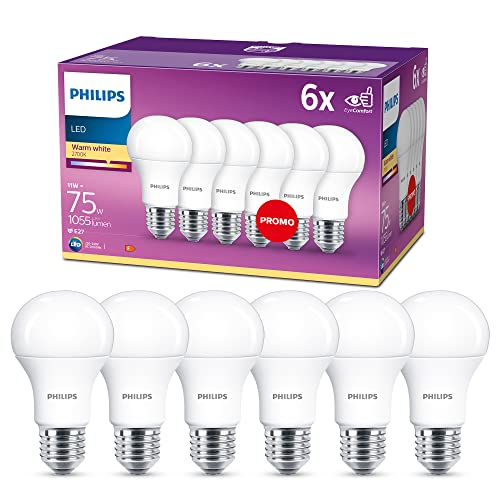 Philips Lampadine LED Goccia, E27, 11 W Equivalenti a 75 W, 2700K (Bianco Caldo), Confezione da 6