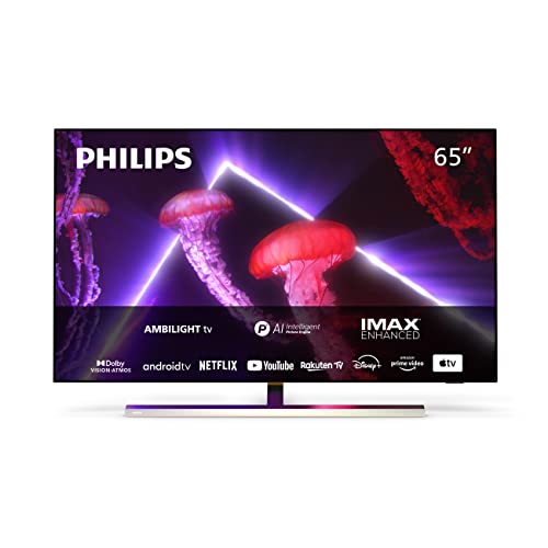 Philips OLED807, Smart TV OLED UHD 4K 65 Pollici, High Dynamic Range (HDR), Dolby Atmos, Immagini e Audio Come al Cinema, Design Sottile, 120Hz, Ambilight, TV Android, Assistente Google