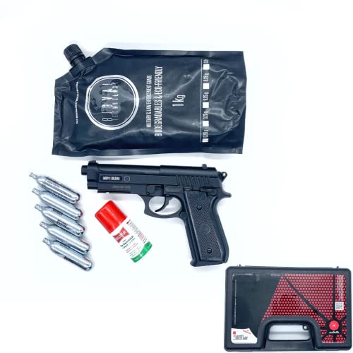 Pistola Softair Kit Cybergun PT92 a C02 In Abs Con Valigetta Potenza 0,9 Joule + Olio Ballistol 25ml + Sacchetto Pallini 1kg ️️️️️