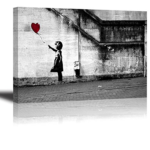 PIY Bansky Painting Quadro su Tela Stampa Disegno su Tela Canvas Impermeabile Bansky Stile “Red balloon Girl”Decorazioni per Camera da Letto Soggiorno Camera da Pranzo Cucina, bagno, hotel, 30x 40cm