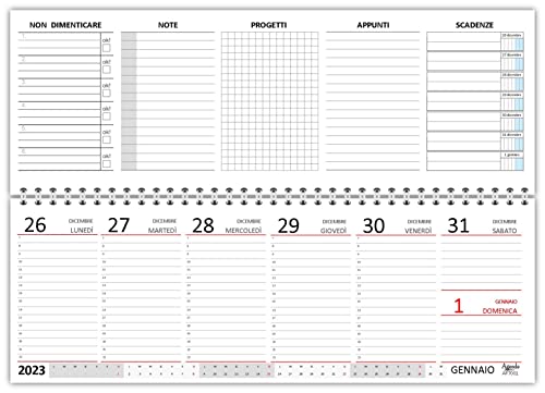 Planning agenda da tavolo settimanale spiralato con note ed appunti vari (carta 90 gr) 10x30 CM - 2023