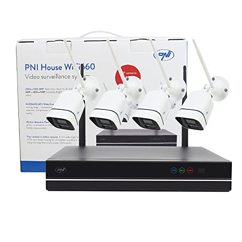 PNI House WiFi660 Kit di videosorveglianza NVR 8 canali e 4 telecamere wireless da esterno 3MP, P2P, IP66