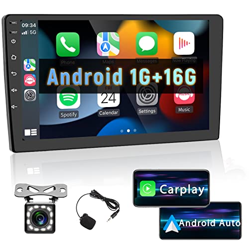 Podofo Autoradio Bluetooth 2 Din Android Senza Fili Apple CarPlay 10.1 pollici HD Touchscreen HI-FI Autoradio con Android Auto, Navigazione GPS WiFi Dual USB Radio FM RDS+Telecamera di Retromarcia