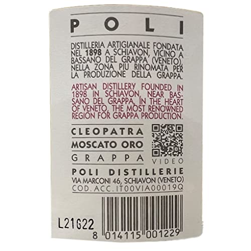 Poli Grappa Cleopatra Moscato Oro 40% Vol. - 700 ml in Tinbox...