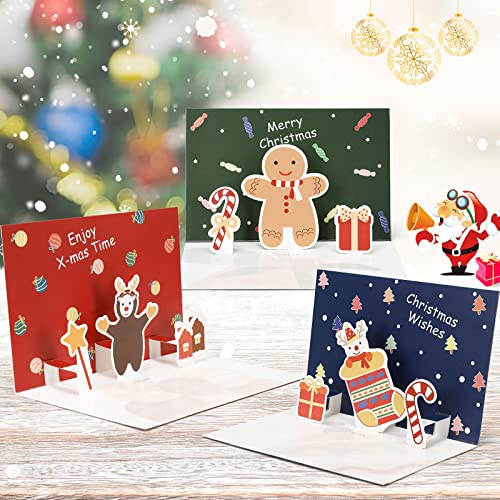 Pop up card natalizi 3 pezzi, divertente 3D di Natale, cartoline di Natale pop -up per bambini, cartolina di auguri di Natale fatti a mano, per ragazze e ragazzi