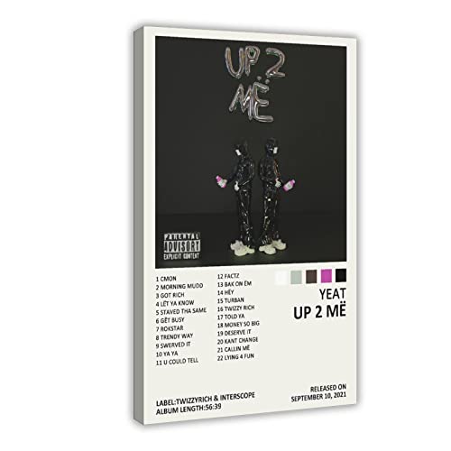 Poster su tela con copertina per album Hip Hop Singer Yeat Up 2 Më Album su tela, decorazione da parete per soggiorno, camera da letto, stile cornice 30 x 45 cm