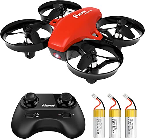 Potensic Mini Drone per Bambini con 3 Batterie, Droni Telecomandi Quadricottero RC, Drone Giocattolo Economico, Modalità Senza Testa, 3D Flip, Decollo Atterraggio a Clic, 3 Velocità Regolabile, Rosso