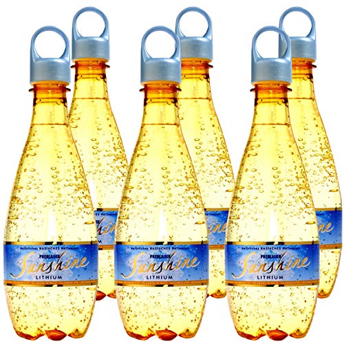 Preblauer Sunshine acqua minerale naturale, al litio, migliora l’umore, basica e naturale, 6 bottigliette da 0,5 l