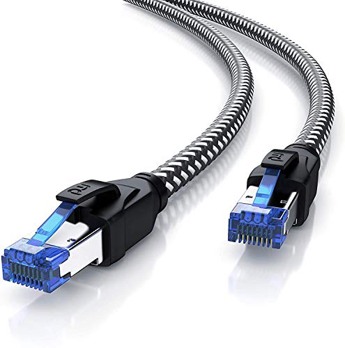 Primewire 5m - Cavo di Rete Cat 8.1 di Alta qualitá in Nylon Anti attorcigliamento - SFTP - Ethernet Gigabit LAN RJ45-40 Gbit s - Cavo Patch - Compatibile con Cat.5 Cat.5e Cat.6 - Nero da 5 Metri