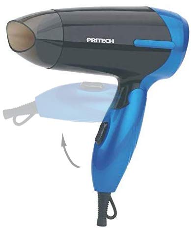 Pritech - Asciugacapelli da viaggio pieghevole, mod. TC-2260 - agli ioni, beccuccio per concentrare l’aria, 2 velocità, ideale per viaggi e per quando sei fuori di casaAsciugacapelli piccolo. blu