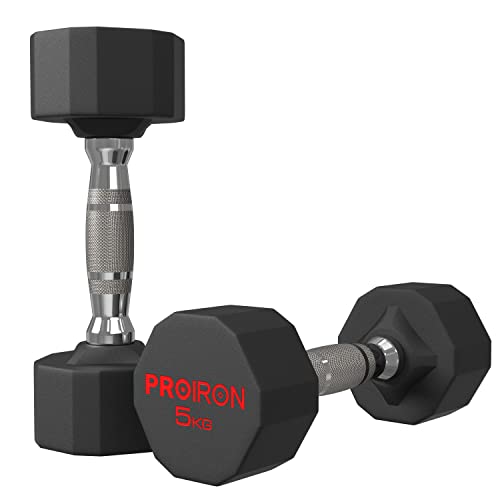 PROIRON Pesi Palestra in Acciaio 5 kg - Manubri Gommati Anti Collisione per Body Building, Pesistica Fitness, Allenamento (Coppia)