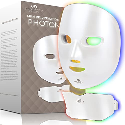 Project E Beauty maschera fotonica per viso e collo, per terapia LED wireless con trattamento 7 colori, antietà, acne, rimozione macchie, rimozione rughe, sbiancamento viso