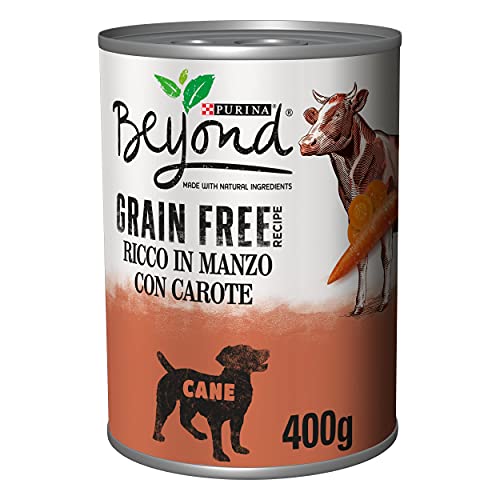 Purina Beyond Grain Free Cibo per Cani Umido Bocconi in Patè con Manzo e Carote, 12 Lattine da 400 g