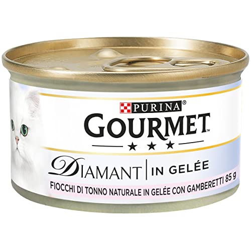 Purina Gourmet Diamant Umido Gatti Fiocchi di Tonno in Gelée con Gamberetti, 24 Lattine da 85g