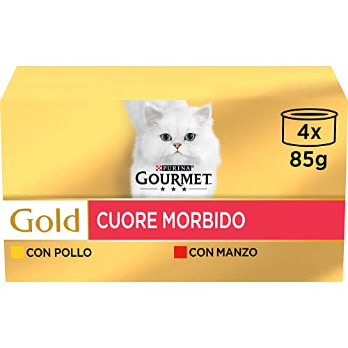 Purina Gourmet Gold Cuore Morbido Umido Gatto con Manzo e Pollo, 48 Lattine da 85g