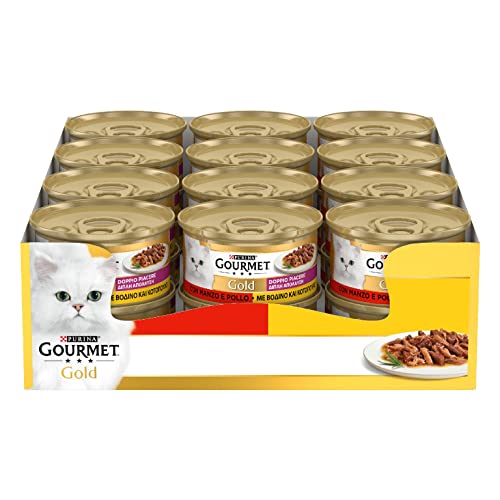Purina Gourmet Gold Doppio Piacere Umido Gatto Manzo e Pollo, 24 Lattine da 85 g