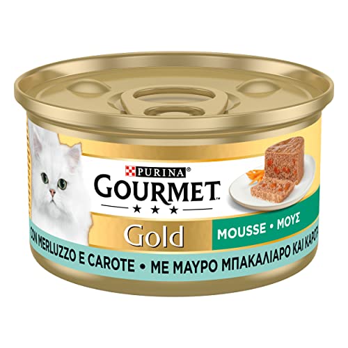 Purina Gourmet Gold Mousse Cibo Umido per Gatti con Merluzzo e Caro...
