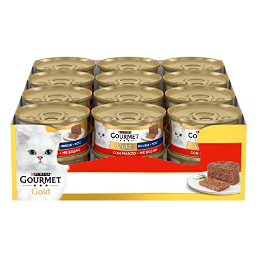 Purina Gourmet Gold Mousse Cibo Umido per Gatti con Manzo, 24 Lattine da 85g