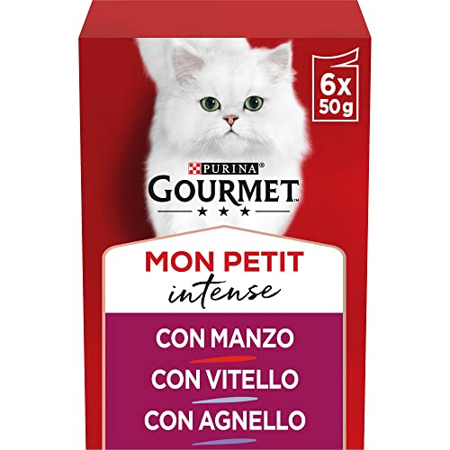 Purina Gourmet Mon Petit Umido Gatto con Manzo, Vitello e Agnello, 48 Buste da 50g