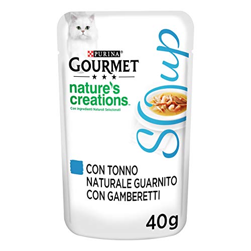 Purina Gourmet Nature s Creations Soup Umidi Gatto con Tonno Naturale e Gamberetti 32 Buste da 40g Ciascuna