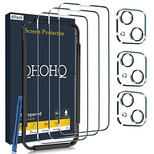 QHOHQ 3 Pezzi Vetro Temperato per iPhone 14 Plus 6.7  con 3 Pezzi Pellicola Protettiva Fotocamera Posteriore, Ultra Resistente, Durezza 9H, HD, [Incluso Telaio Facile da Installare]