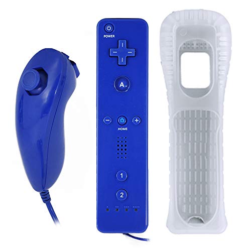 QUMOX Telecomando Wii, Remote di Gioco Controller con Custodia in Silicone e Cinturino da Polso per Nintendo Wii e Wii U Profondo Blu