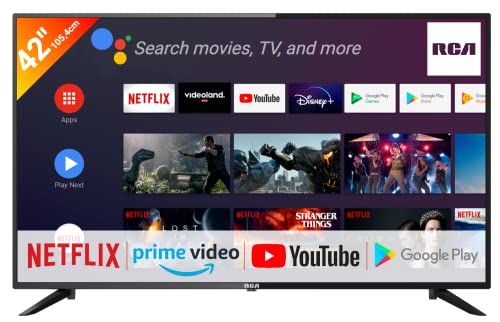 RCA RS42 Android TV Smart TV da 42 pollici (106 cm) con Google Assistant, Chromecast, Netflix, Prime Video, Google Play Store per DAZN, Disney+ UVM, telecomando BT, Wifi, triplo sintonizzatore