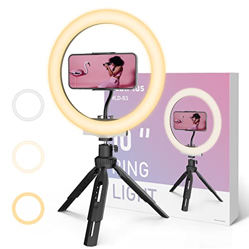 RealPlus LED Ring Light, Luce ad Anello con Treppiedi 10 , Per Smartphone o Camera, Regali adatti per le Donne, Light Ring Professionale da Tavolo, per Selfie, Tiktok, Vlog, Live Streaming
