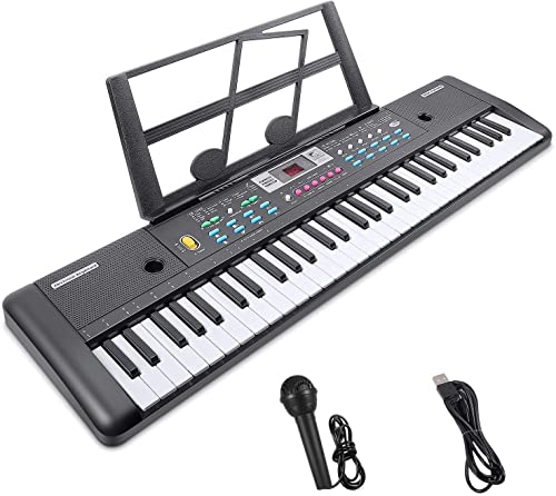 RenFox Digitale Piano Tastiera Elettronica Pianoforte a 61 Tasti, Tastiera per Pianoforte con Supporto per Musica, Microfono, Alimentatore Tastiera Digitale per Pianoforte Musicale (Nero)