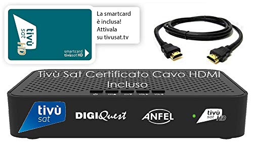 Ricevitore satellitare DVB-S2 Tivusat con scheda HD Tivusat inclusa MAIN 10 HEVC H265 SCR e DCSS cavo HDMI INCLUSO