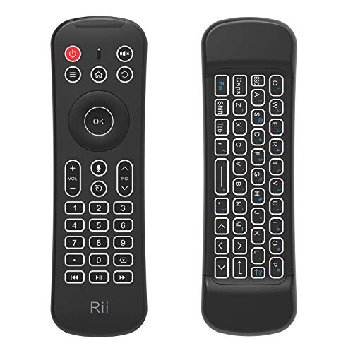 Rii Mini MX6+ (Wireless + IR) - Telecomando con Mouse giroscopico, Tastiera retroilluminata e Microfono integrati per Smart TV Android, TV Box, PC Windows e Mac