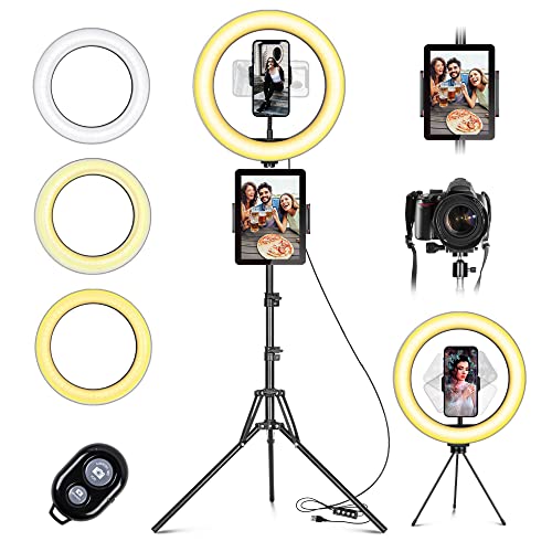 Ring Light Luce ad Anello Led da 10  con Treppiede Luce per Selfie con Telecomando Wireless, con 3 Modalità di illuminazione e 10 Luminosità per Youtube, TikTok, Streaming live, Trucco e video