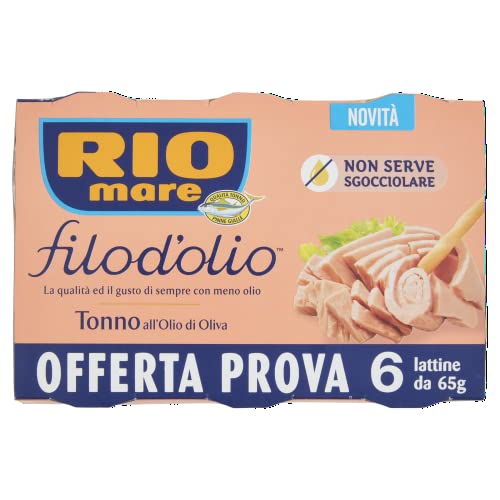 Rio Mare - Tonno Filo d Olio, Qualità Pinne Gialle, con Meno Olio di Oliva, Certificato MSC, 6 Lattine da 65 gr