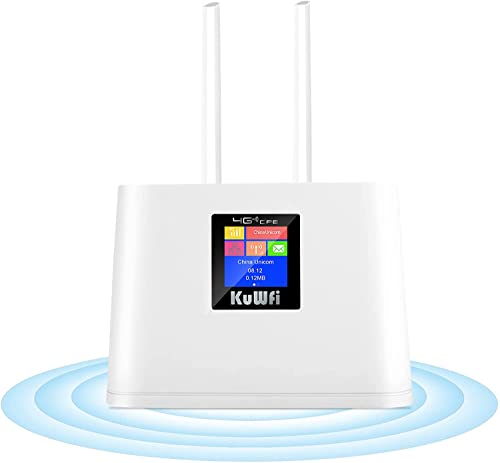 Router 4G CPE wireless,KuWFi router 4G LTE cat4 con slot per schede SIM e schermo LCD, doppie antenne ad alto guadagno, supporto B1 B3 B5 B7 B8 B20