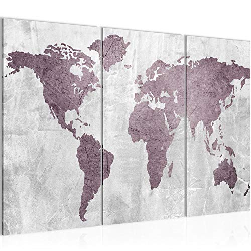 Runa Art Mappa Del Mondo Quadri Soggiorno Grande Rosa Continenti Calcestruzzo 120 x 80 cm 3 Pezzi Decorazione Murale 104331a