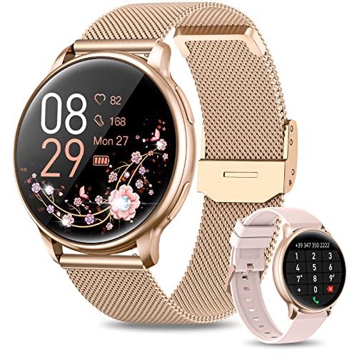 RUXINGX Smartwatch Donna Chiamate e Risposta Bluetooth, 1.32   HD Smart Watch Fisiologia Femminile SpO2 Cardiofrequenzimetro Sonno Contapassi, 19 Modalità Sport Notifiche Messaggi Android iOS Oro Rosa