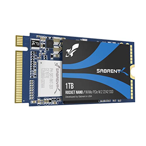 Sabrent SSD 1TB, SSD interno, SSD NVMe PCIe M.2 2242, Disco a stato solido ad alte prestazioni, senza DRAM, Lettura fino a 2500 (MB s), basso consumo energetico, Rocket NANO (SB-1342-1TB)